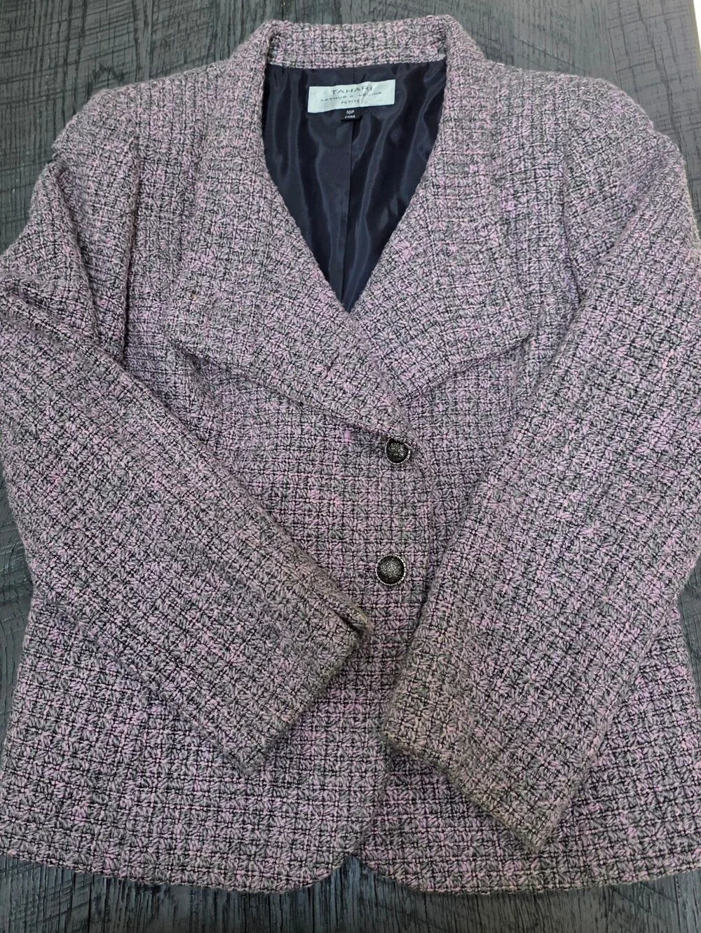 Tahari Lilac Textured Petite Notch-Collar Blazer (Size 10p)